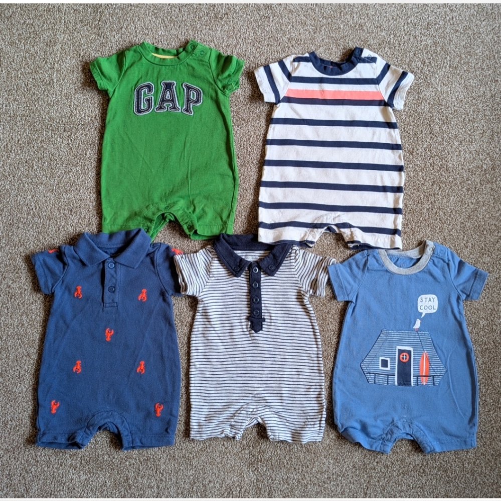 GAP Baby Romper Collection - Green, Blue, and Stripes ~ Sz 0-3 mo